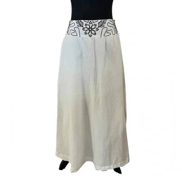 Free People Lotus White and Black Embroidered Long Skirt,Large - Picture 5 of 10